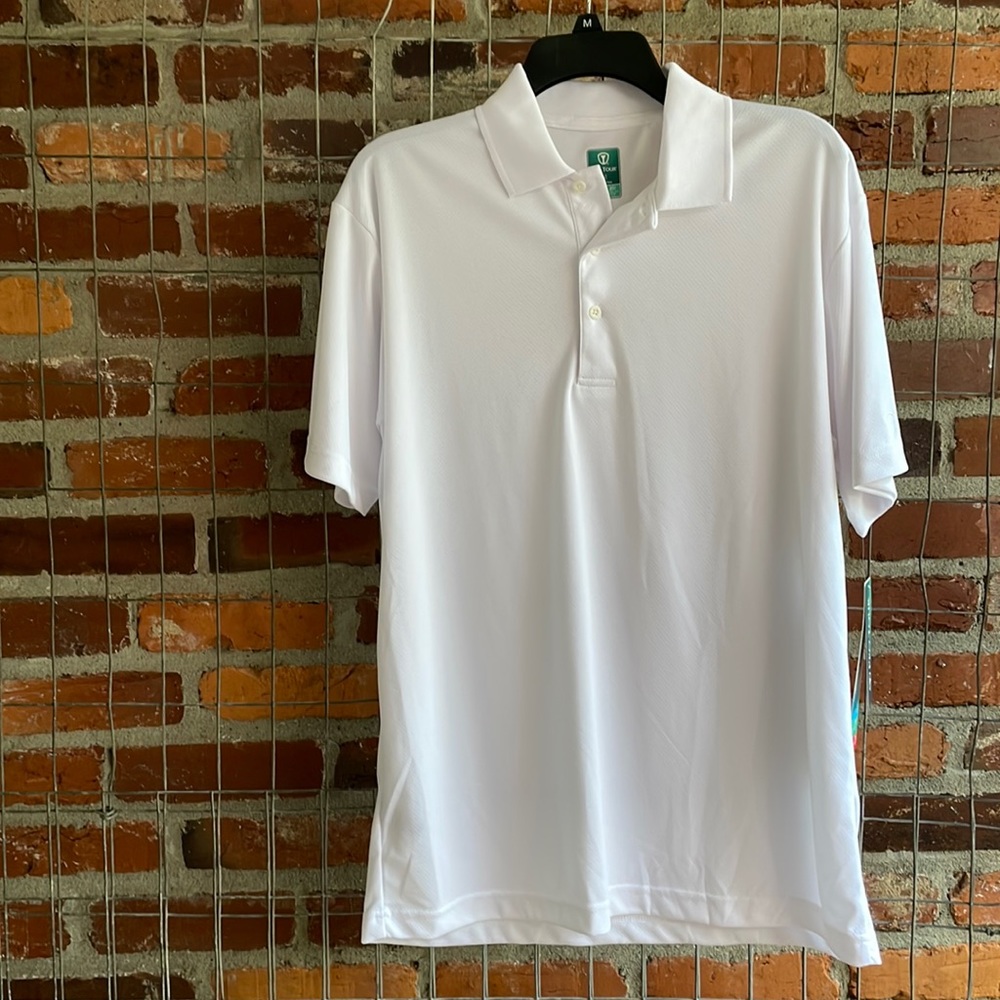 Pro Tour Solid White Collared Polyester Golf Shirt Size Medium NEW